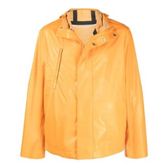 Off-White Men’ s FW22 Solid Color Straight Zipper Hooded Jacket Version Orange Yellow