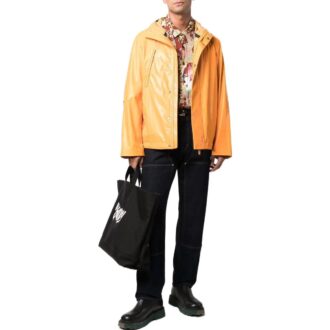 Off-White Men’ s FW22 Solid Color Straight Zipper Hooded Jacket Version Orange Yellow