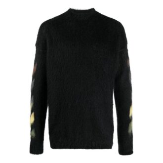 Off-White Men’ s FW22 Solid Color Stripe Pattern Long Sleeves Wool Sweater Version Black