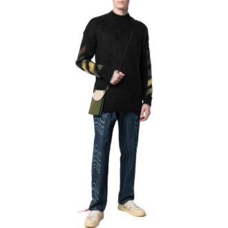 Off-White Men’ s FW22 Solid Color Stripe Pattern Long Sleeves Wool Sweater Version Black