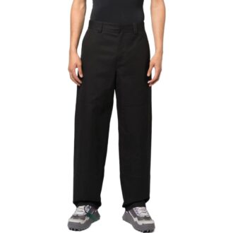 Off-White Men’ s FW22 Solid Color Stripe Printing Straight Casual Pants/Trousers Loose Fit Black