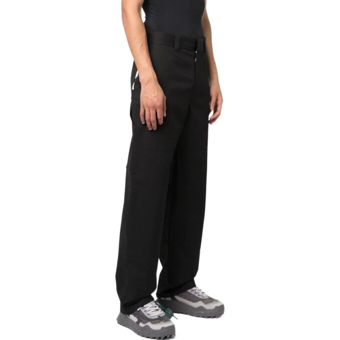 Off-White Men’ s FW22 Solid Color Stripe Printing Straight Casual Pants/Trousers Loose Fit Black