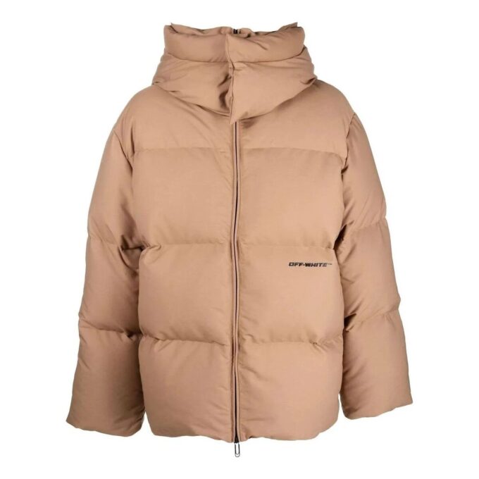 Off-White Men’ s FW22 Solid Color With Down Feather Jacket Fitted Fit Brown