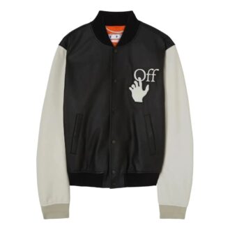 Off-White Men’ s FW22 Splicing Alphabet Logo Printing Long Sleeves Version Black Jacket