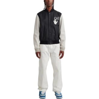 Off-White Men’ s FW22 Splicing Alphabet Logo Printing Long Sleeves Version Black Jacket