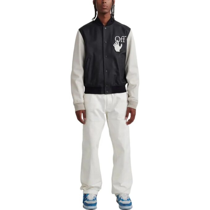 Off-White Men’ s FW22 Splicing Alphabet Logo Printing Long Sleeves Version Black Jacket