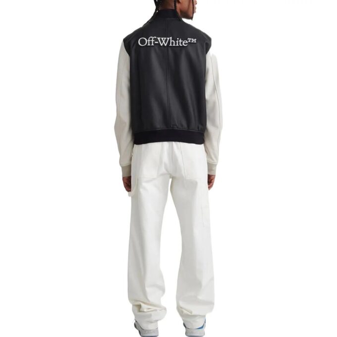 Off-White Men’ s FW22 Splicing Alphabet Logo Printing Long Sleeves Version Black Jacket