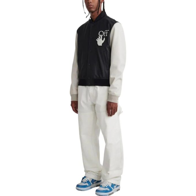 Off-White Men’ s FW22 Splicing Alphabet Logo Printing Long Sleeves Version Black Jacket
