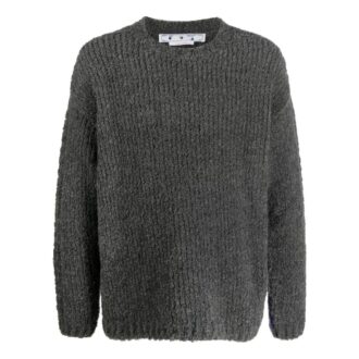 Off-White Men’ s FW22 Splicing Pattern Ribbed Knit Wool Sweater Black