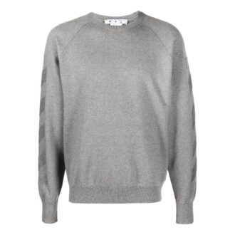 Off-White Men’ s FW22 Stripe Arrow Logo Printing Round Neck Pullover Version Gray
