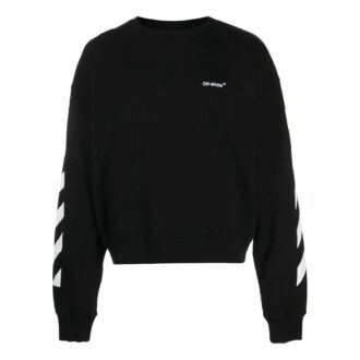 Off-White Men’ s FW22 Stripe Logo Printing Round Neck Long Sleeves Loose Fit Autumn Black