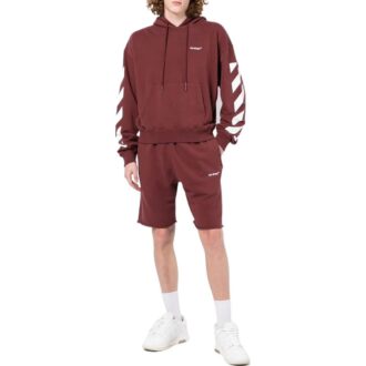 Off-White Men’ s FW22 Stripe Logo Printing Sports Shorts Version Red