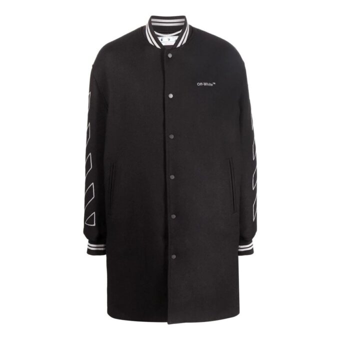 Off-White Men’ s FW22 Stripe Mid-Length Aviator Version Black Jacket