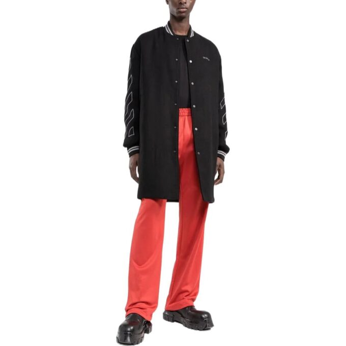 Off-White Men’ s FW22 Stripe Mid-Length Aviator Version Black Jacket
