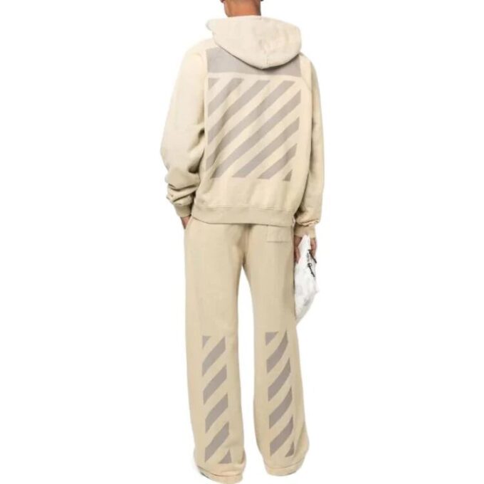 Off-White Men’ s FW22 Stripe Printing Drawstring Straight-Leg Casual Pants/Trousers Beige
