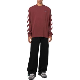 Off-White Men’ s FW22 Stripe Printing Round Neck Pullover Red
