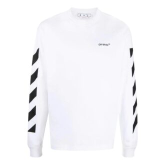 Off-White Men’ s FW22 Stripe Round Neck Long Sleeves White T-Shirt