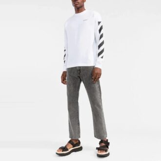 Off-White Men’ s FW22 Stripe Round Neck Long Sleeves White T-Shirt