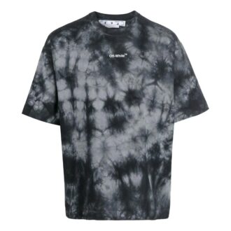 Off-White Men’ s FW22 Tie Dye Logo Printing Round Neck Short Sleeve Loose Fit Gray T-Shirt