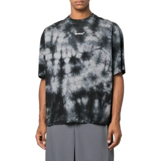 Off-White Men’ s FW22 Tie Dye Logo Printing Round Neck Short Sleeve Loose Fit Gray T-Shirt