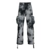 Off-White Men’ s FW22 Tie Dye Pattern Printing 3D Pocket Cargo Casual Pants/Trousers Black