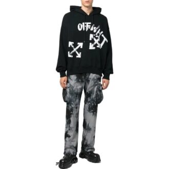 Off-White Men’ s FW22 Tie Dye Pattern Printing 3D Pocket Cargo Casual Pants/Trousers Black