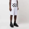 Off-White Men’ s FW22 Twill Printing Knee-Length Elastic Waistband Casual Shorts Loose Fit White
