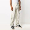 Off-White Men’ s Geometry Pattern Buckle Casual Long Pants/Trousers Loose Fit White