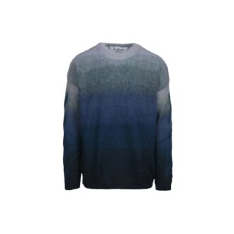 Off-White Men’ s Gradient Effect Round Neck Long Sleeves Wool Sweater Loose Fit Blue