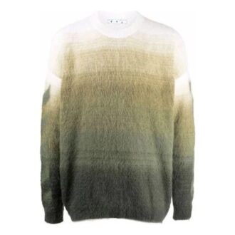Off-White Men’ s Gradient Effect Round Neck Long Sleeves Wool Sweater Loose Fit Multicolor