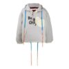 Off-White Men’ s Graffiti Alphabet Printing Double Sided Design Zipper Jacket Loose Fit Gray