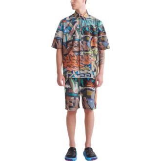 Off-White Men’ s Graffiti Printing Logo Pattern Short Sleeve Multicolor Shirt