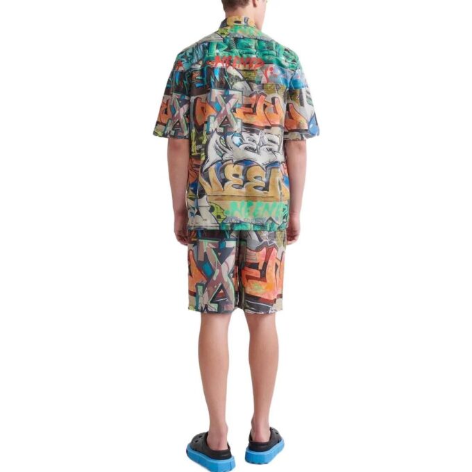 Off-White Men’ s Graffiti Printing Logo Pattern Short Sleeve Multicolor Shirt