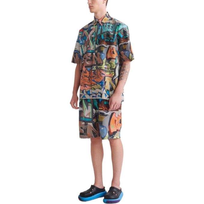 Off-White Men’ s Graffiti Printing Logo Pattern Short Sleeve Multicolor Shirt