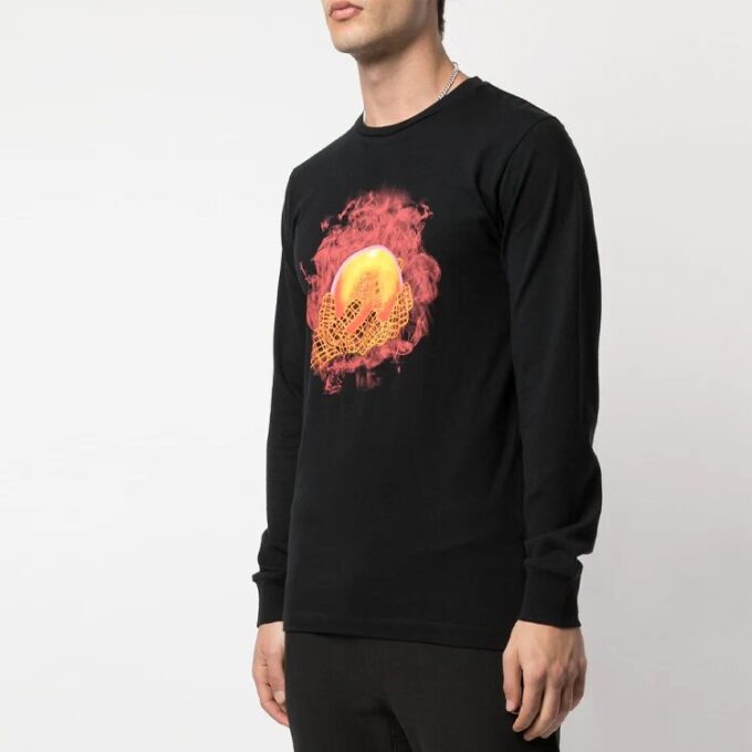 Off-White Men’ s Hands and Planet L/S Printing Long Sleeves Black T-Shirt