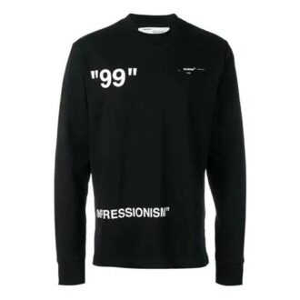 Off-White Men’ s Ice Man Round Neck Loose Long Sleeves Black T-Shirt