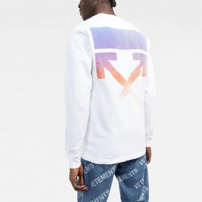 Off-White Men’ s Logo Arrow Pattern Long Sleeves White T-Shirt