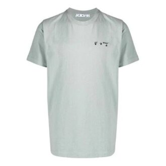 Off-White Men’ s Logo Embroidered Cotton Short Sleeve Green T-Shirt