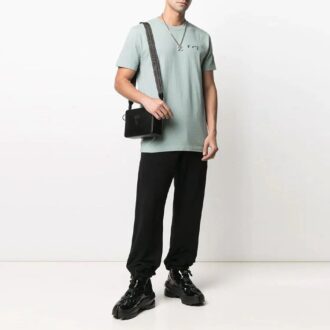 Off-White Men’ s Logo Embroidered Cotton Short Sleeve Green T-Shirt