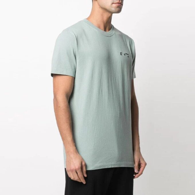 Off-White Men’ s Logo Embroidered Cotton Short Sleeve Green T-Shirt