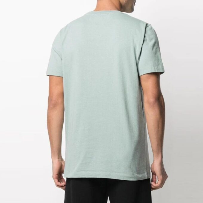 Off-White Men’ s Logo Embroidered Cotton Short Sleeve Green T-Shirt
