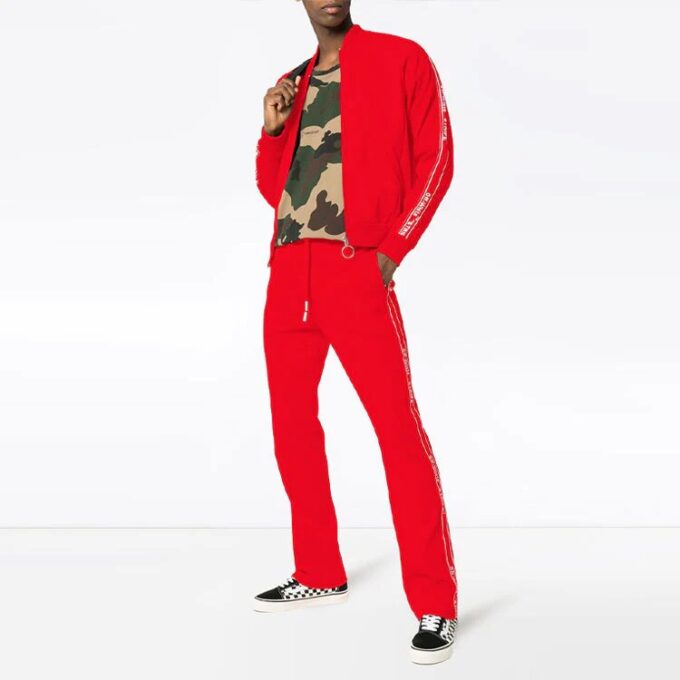 Off-White Men’ s Logo Loose Fit Red Sports Pants/Trousers/Joggers