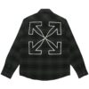 Off-White Men’ s Logo Plaid Flannel Long Sleeves Loose Fit Gray Shirt