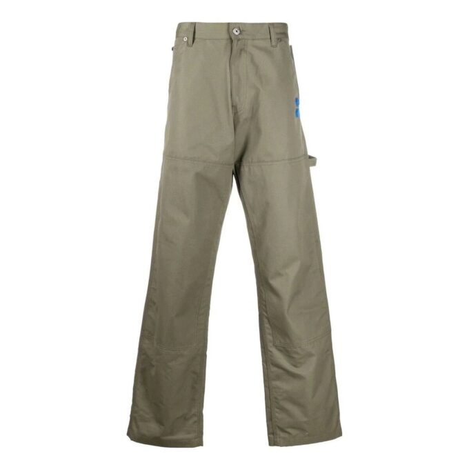 Off-White Men’ s Logo Printing Cargo Straight-Leg Casual Pants/Trousers Military Green