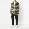 Off-White Men’ s Logo Printing Lapel Camouflage Jacket Loose Fit Green