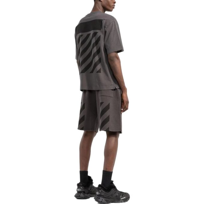 Off-White Men’ s Logo Printing Pattern Elastic Waistband Straight Shorts Brown
