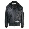 Off-White Men’ s Logo Printing Pattern Leather Aviator Jacket Black