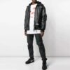 Off-White Men’ s Logo Printing Pattern Leather Aviator Jacket Black