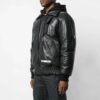 Off-White Men’ s Logo Printing Pattern Leather Aviator Jacket Black