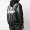 Off-White Men’ s Logo Printing Pattern Leather Aviator Jacket Black